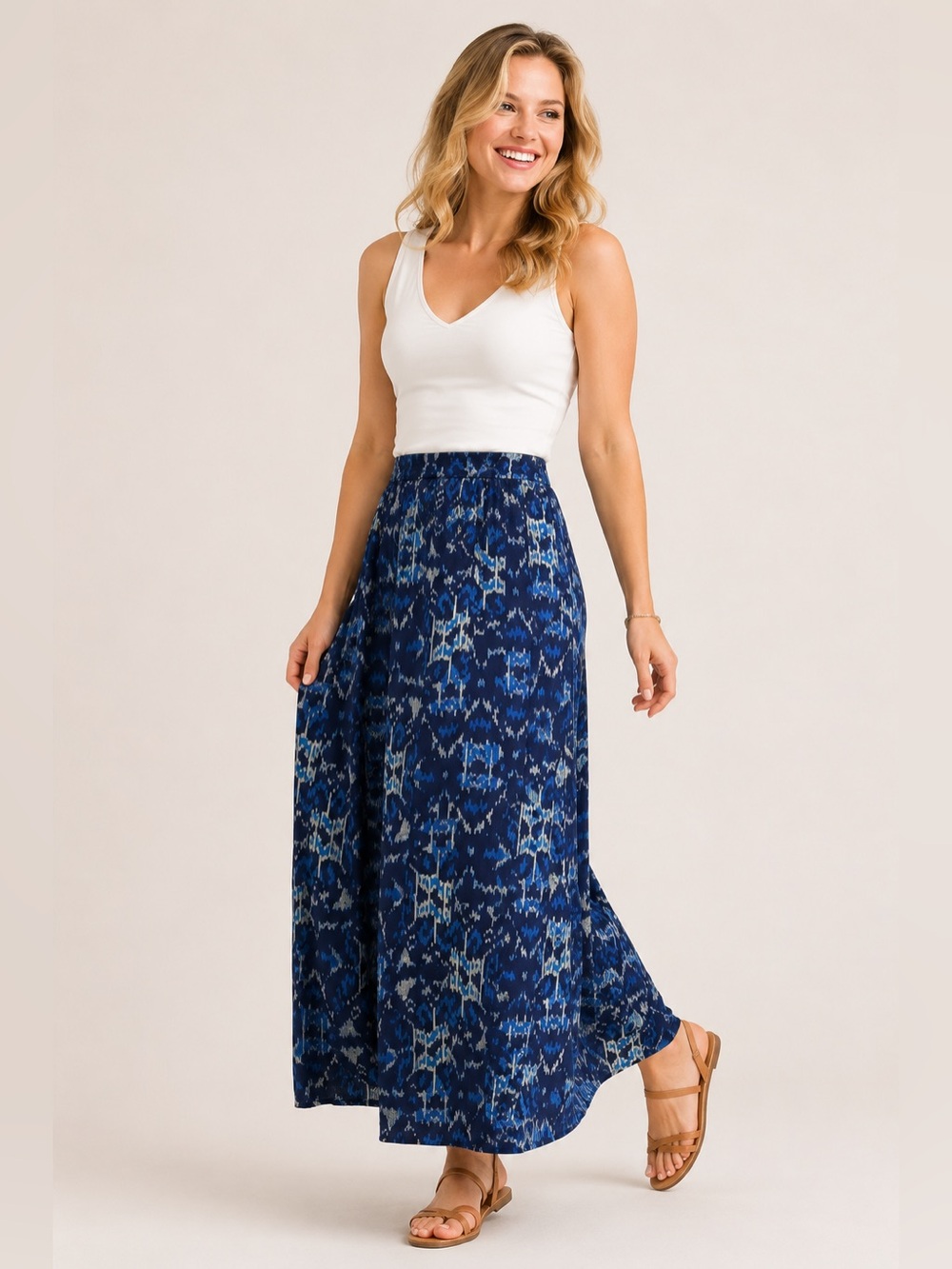 NWT Lord & Taylor Indigo Printed Maxi Skirt